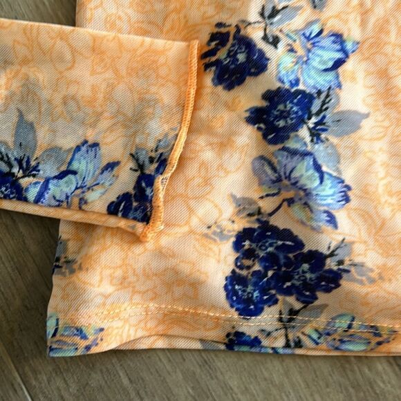 LIKE NEW FREE PEOPLE AMBER FLORAL MESH TOP WITH BUILT IN TANK ORANGE AND BLUE XS - Picture 5 of 6